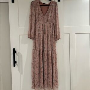 Aakaa Blush Floral Long Sleeve Dress